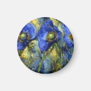 Aimant Pavots bleus royaux dans un tourbillon d'or