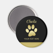 Aimant Paw chien brillant or sur arrière - plan noir (Recto/Verso)
