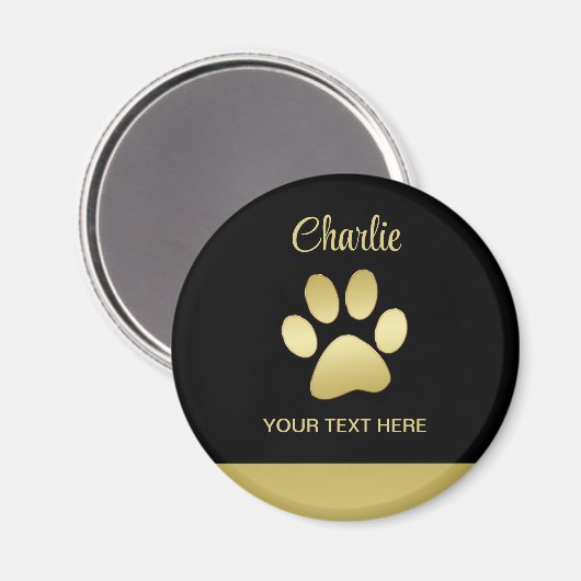 Aimant Paw chien brillant or sur arrière - plan noir (Recto/Verso)
