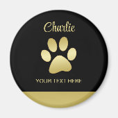 Aimant Paw chien brillant or sur arrière - plan noir (Devant)
