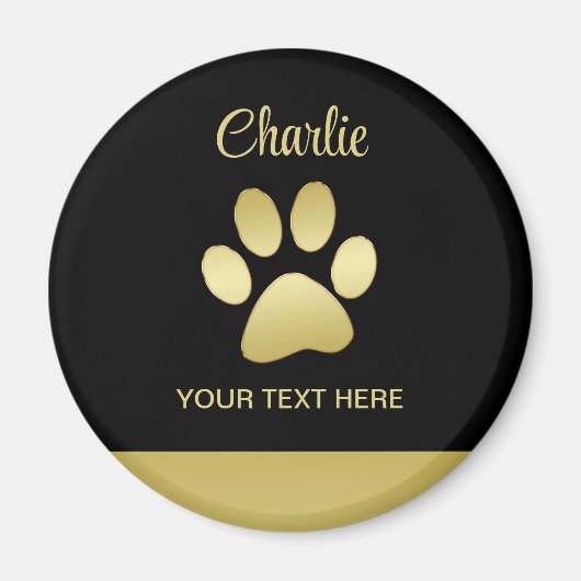 Aimant Paw chien brillant or sur arrière - plan noir (Devant)