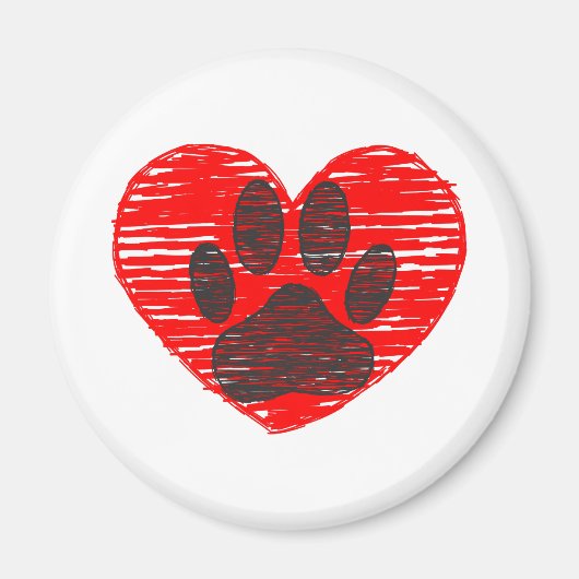 Aimant Paw Chien Croquis Dans Le Coeur Rouge (Devant)