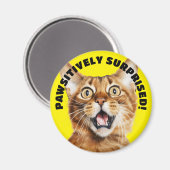 Aimant PAWSITIVEMENT SURPRIS ! Drôle Crazy Cat Jaune (Recto/Verso)