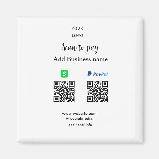 Aimant Paypal Cashapp numérisation pour payer QR ajouter (Devant)