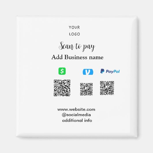 Aimant Paypal Cashapp venmo scan pour payer QR ajouter un (Devant)