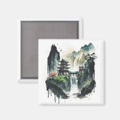 Aimant Paysage antique de l'encre chinoise avec cascade (Recto/Verso)