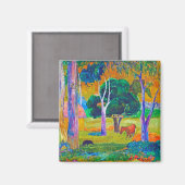 Aimant Paysage avec cochon et cheval, Gauguin (Recto/Verso)