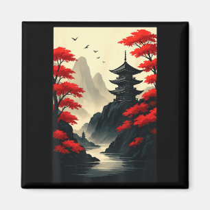 Aimant Paysage de montagne de château de pagode japonaise