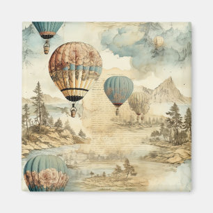 Aimant Paysage de voyage antique ballon bleu rétro