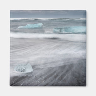 Aimant Paysage marin agité avec de la glace, Islande