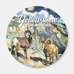 Aimant Paysage naturel vintage de Yellowstone Moutons sau
