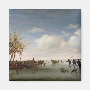 Aimant Paysage néerlandais avec des patineurs
