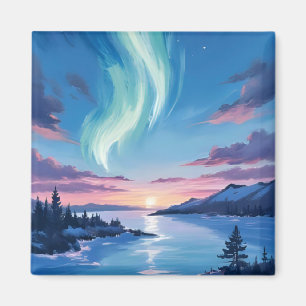 Aimant Paysage nocturne de rêve du lac Aurore Boréale