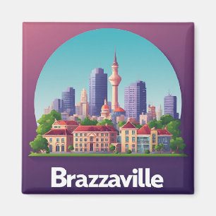 Aimant Paysage urbain de Brazzaville avec cathédrale hist