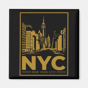 Aimant Paysage urbain de New York – Or et Noir Vintage