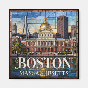 Aimant Paysage urbain historique de Boston en verre color