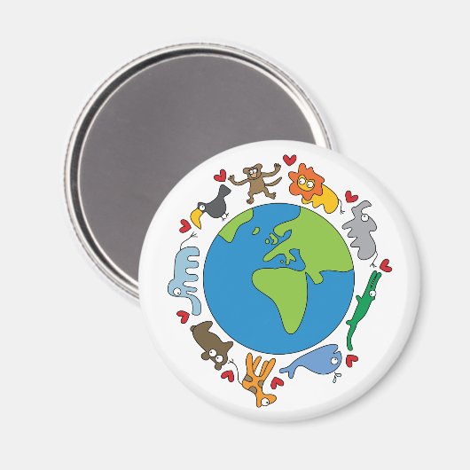 Aimant Peace And Love Cute Cartoon Animaux du monde (Recto/Verso)