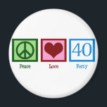 Aimant Peace Love 40e anniversaire mignonne fête<br><div class="desc">Peace Love Quarantième anniversaire.</div>