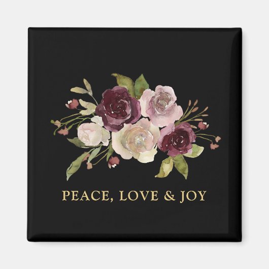 Aimant Peace Love and Joy Winter Bouquet Black Holiday (Devant)