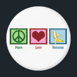 Aimant Peace Love Bananas<br><div class="desc">J'adore manger des fruits, surtout des bananes jaunes délicieuses.</div>