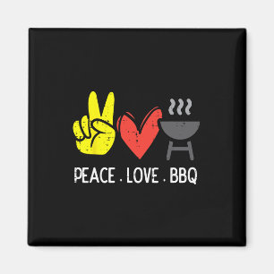 Aimant Peace Love Bbq Retro Byrbecue Meat Grilling Hommes