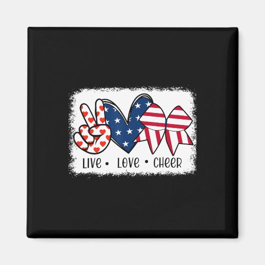 Aimant Peace Love Cheer Usa Drapeau 4 juillet Cheerled (Devant)