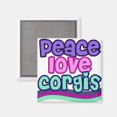 Aimant Peace Love Corgi Retro (Recto/Verso)