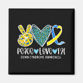 Aimant Peace Love Cure Bleu & Jaune Ribbon Down Syndrome (Devant)