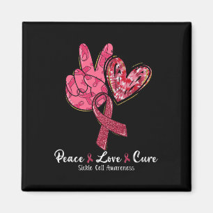 Aimant Peace Love Cure Burgundy Ribbon Sickle Cell Award