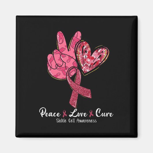 Aimant Peace Love Cure Burgundy Ribbon Sickle Cell Award (Devant)