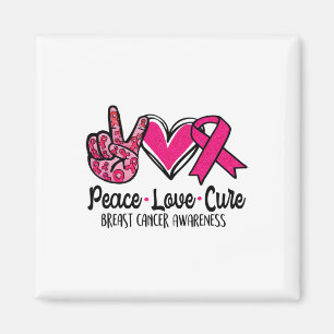 Aimant Peace Love Cure Pink Ribbon Cancer du sein Lauréat