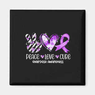 Aimant Peace Love Cure Purple Ribbon Overdose Sensibilisa