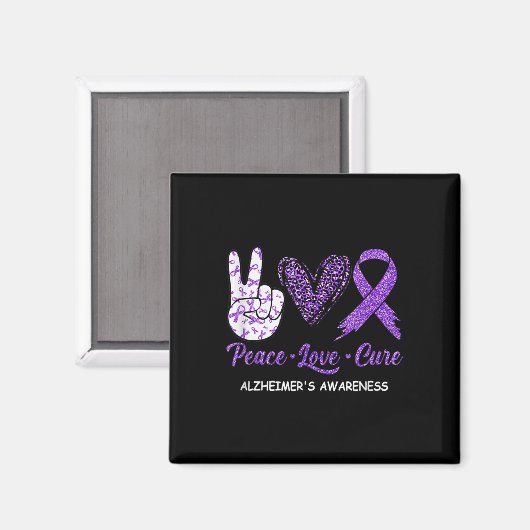 Aimant Peace Love Cure Purple Ruban Maladie d'Alzheimer A (Recto/Verso)