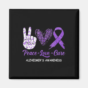 Aimant Peace Love Cure Purple Ruban Maladie d'Alzheimer A