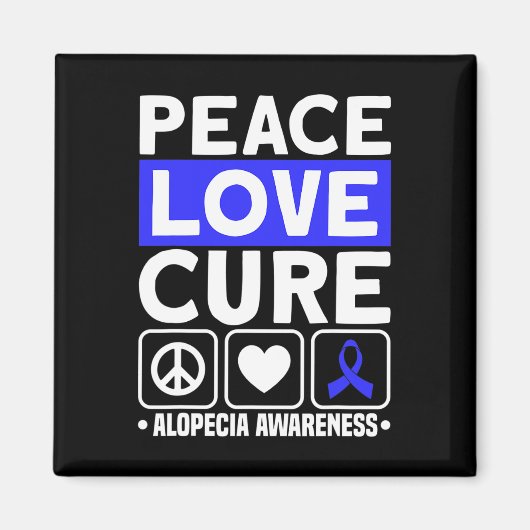 Aimant Peace Love Cure Support Alopecia Awareness Ruban (Devant)