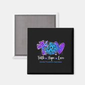 Aimant Peace Love Cure Turquoise et Purple Sunflower Suic (Recto/Verso)