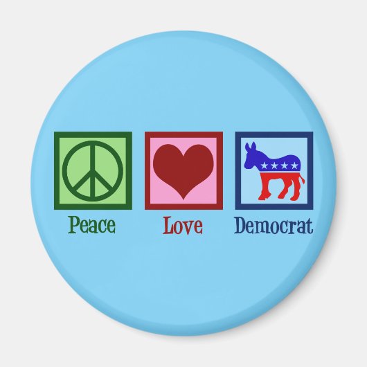 Aimant Peace Love Democrat Donkey Cute Blue (Devant)