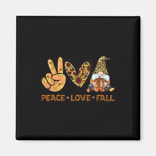 Aimant Peace Love Fall Fun Gnome Autumn Lover Citrouilles (Devant)