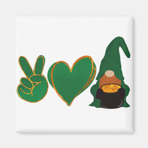 Aimant Peace Love Gnome   Sublimation de la Saint Patrick