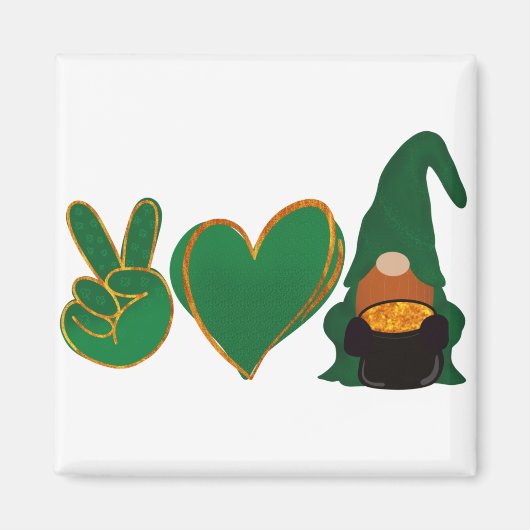 Aimant Peace Love Gnome | Sublimation de la Saint Patrick (Devant)