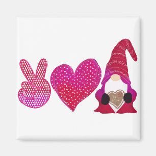 Aimant Peace Love Gnome Sublimation de la Saint Valenti