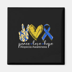 Aimant Peace Love Hope Alopecia Awareness Bleu Ruban