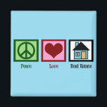 Aimant Peace Love Immobilier<br><div class="desc">Un joli cadeau de location pour Noël pour un courtier qui possède un bien immobilier. Peut aussi être un beau cadeau pour une société de titre ou un agent de prêt.</div>