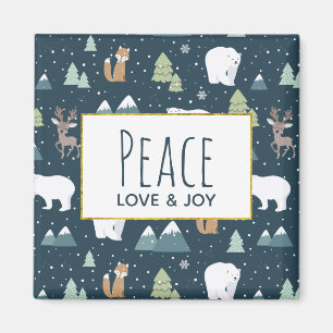 Aimant Peace Love & Joy Christmas Animaux Motif
