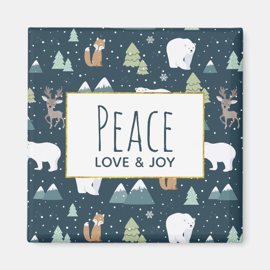 Aimant Peace Love & Joy Christmas Animaux Motif (Devant)