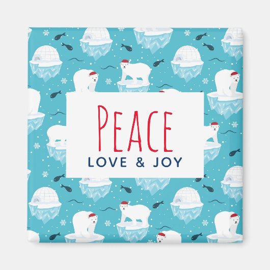 Aimant Peace Love & Joy Ours polaires de Noël (Devant)