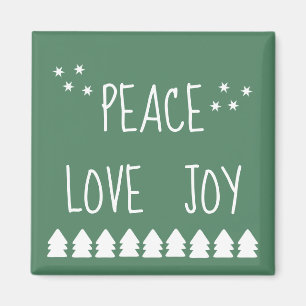 Aimant Peace Love Joy Script White Trees Stars Green Mag