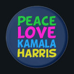 Aimant Peace Love Kamala Harris<br><div class="desc">Mignon Peace Love Kamala Harris aimant pour un démocrate progressiste qui aime les desseins politiques amusants et colorés. Vote pour Kamala à la présidence à l'élection de 2024. Un design libéral amusant dans des couleurs vives.</div>