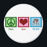 Aimant Peace Love Pit Bull<br><div class="desc">Un signe de paix vert, coeur rouge et pitbull mignon. J'adore ces chiens amusants. Grand cadeau pour un propriétaire de pit bull.</div>
