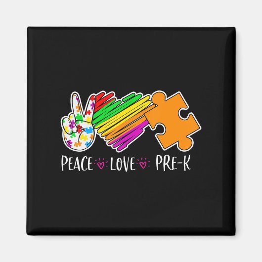 Aimant Peace Love Pre-K Autism Aware - 100 days smart (Devant)